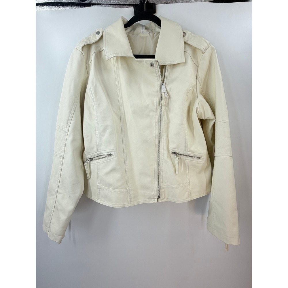 DB Studio Bridal Biker MotoJacket Women XL Ivory Faux Leather Happily Ever After - Picture 4 of 12